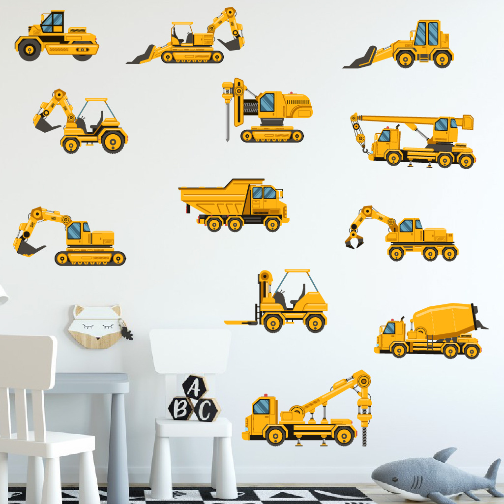 Baby Nursery Wall Stickers - Kreskówka Koparka Inżynieria Samochód Naklejka ścienna