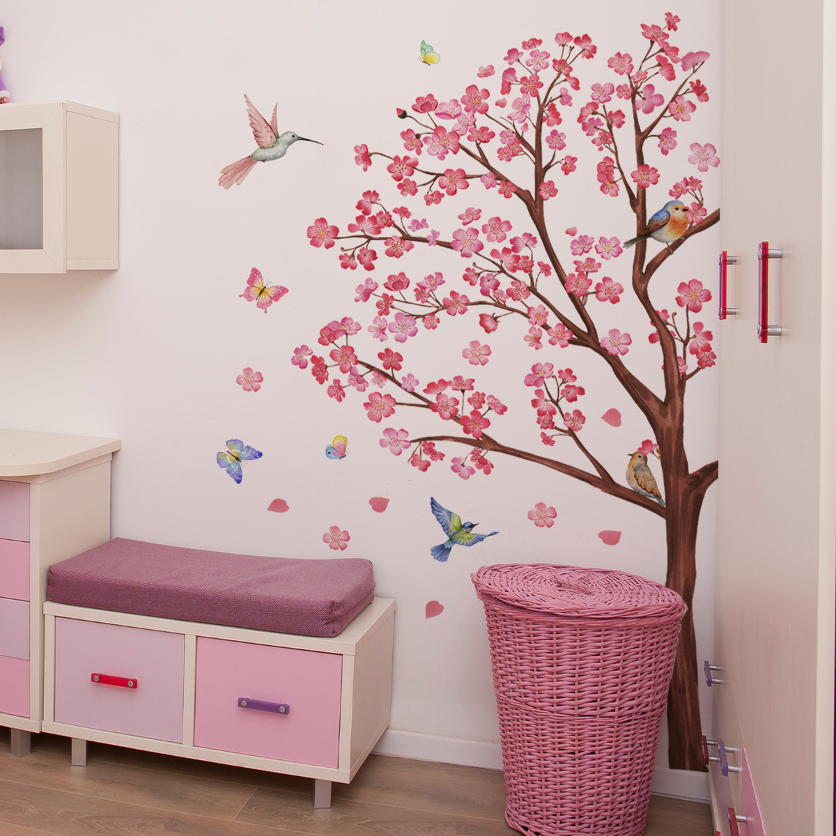 Baby Girl Nursery Quotes - Naklejki ścienne akwarelowe ptaki kwiaty dekoracja