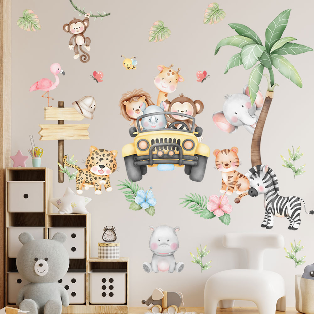 Baby Nursery Zoo Animals - Naklejka ścienna do pokoju dziecięcego, kreskówkowy
