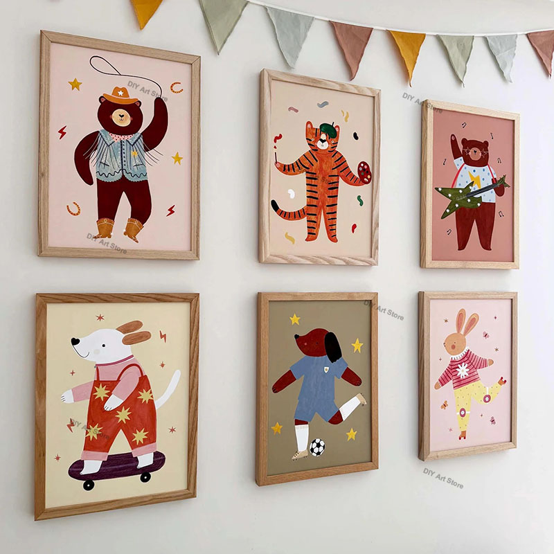Baby Nursery Paintings - Zabawne kreskówkowe zwierzęta, obraz na płótnie