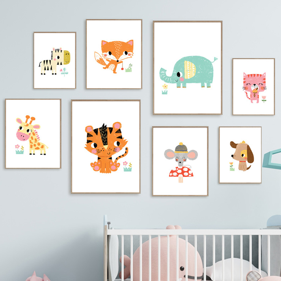 Baby Nursery Zoo Animals - Kreskówkowe obrazki na ścianę do pokoju