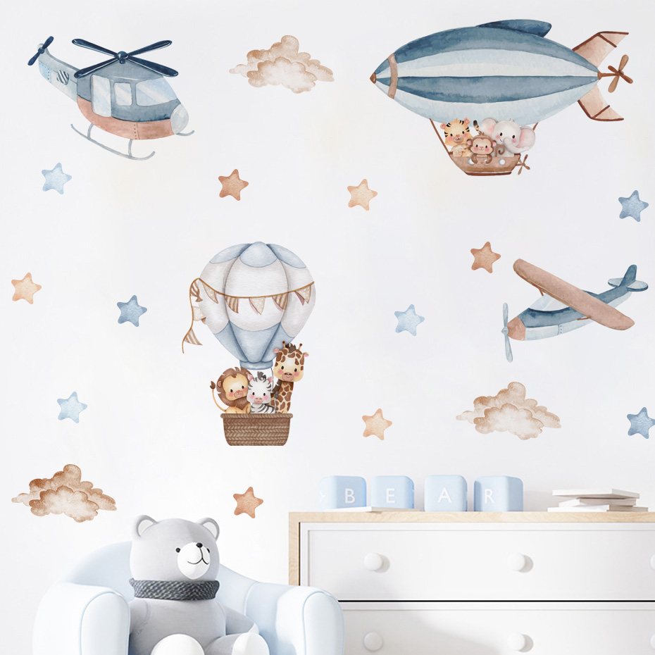 Baby Nursery Wall Stickers - Akwarela Zwierzęta Balon na gorące powietrze