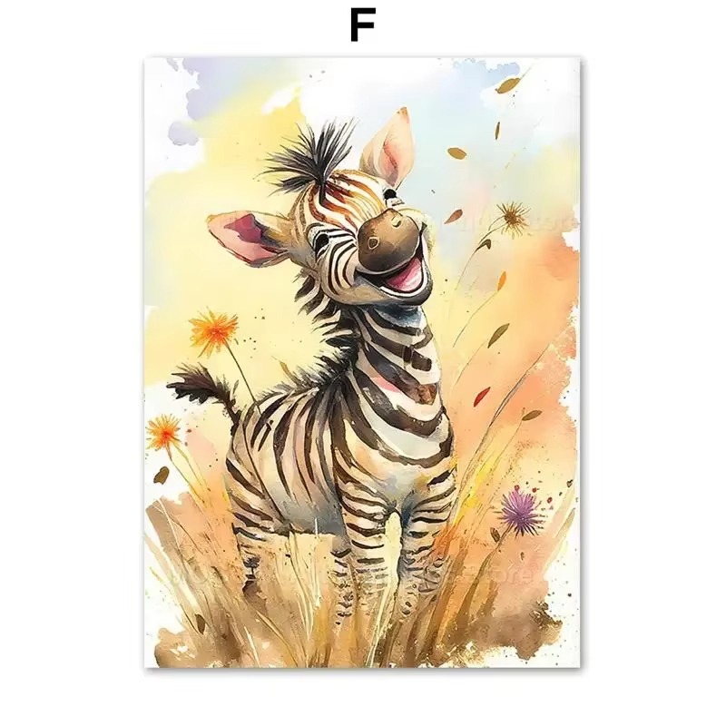 Baby Nursery Paintings - Akwarelowe Lwy Żyrafy Tygrysy Słonie Zebry