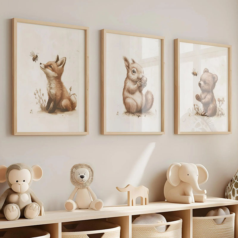 Baby Nursery Paintings - Niedźwiedź Królik Lis Jeleń Wiewiórka Mysz
