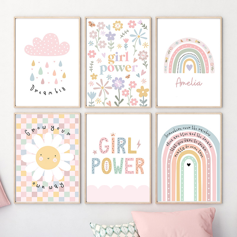 Baby Nursery Posters - Sun Flower Rainbow Cloud Heart Nursery