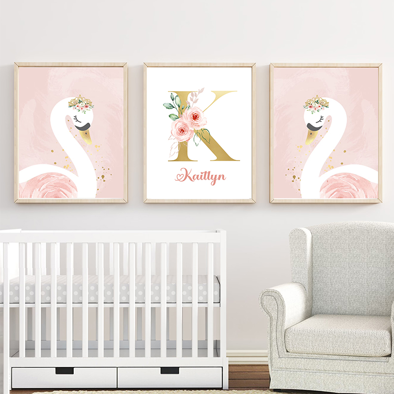 Różowa korona łabędź złoty spe – Baby Nursery Name Letters recenzja i cena