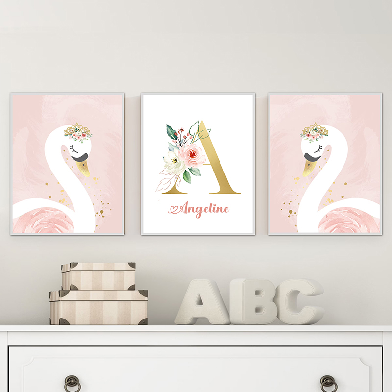 Różowa korona łabędź złoty spe – Baby Nursery Name Letters recenzja i cena