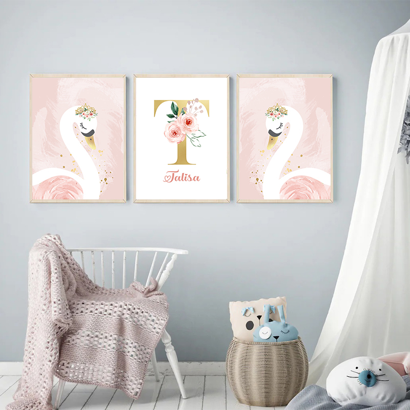 Różowa korona łabędź złoty spe – Baby Nursery Name Letters recenzja i cena