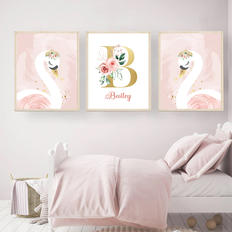Różowa korona łabędź złoty spe – Baby Nursery Name Letters recenzja i cena