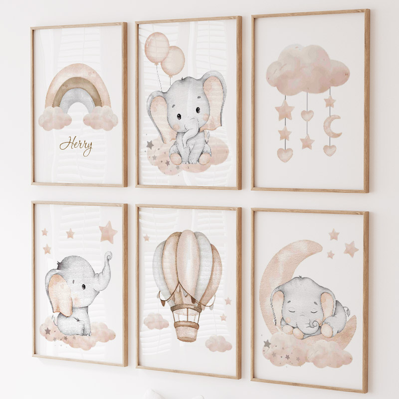 Cute Elephant Hot Balloon Moon – Baby Nursery Paintings recenzja i cena