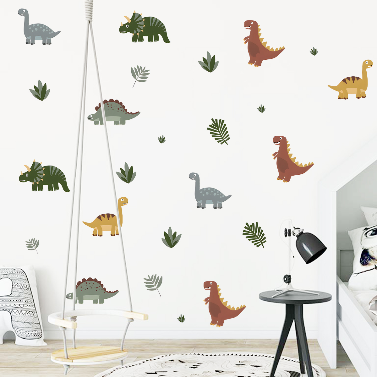 Cartoon Cute Dinosaur Leaf Ani – Baby Nursery Wall Stickers recenzja i cena